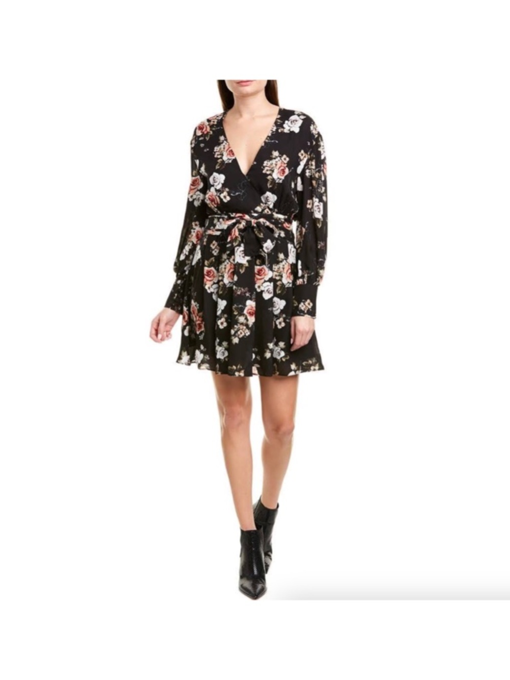 NICHOLAS The Label Black Rose Wrap Mini Dress Silk Long Sleeves Women’s Size 0